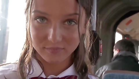 Asian teen girl caught in the public bus and creampie