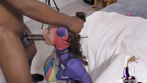 Brunette with small throat gets her cunt pounded by huge dick