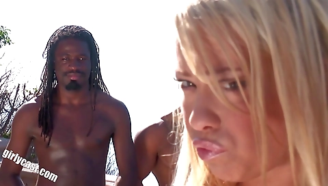 A hot interracial casting scene with a black maid and black dude