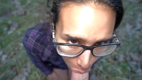 Brunette teen with a shaved pussy in the park gets caught