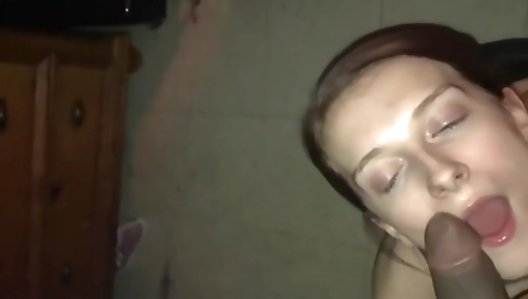 Hot babe with a small tits sucks a big dick in her mouth