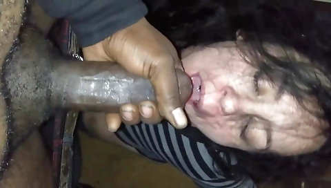 Brunette with a round ass gets her mouth and face filled with a dick