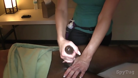 Blonde hair pulling and blowjob in a massage video