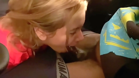 Hot amateur blonde in red dress and blue shorts is fucked hard