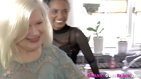 Ebony and brunette threeway with a white grandmother