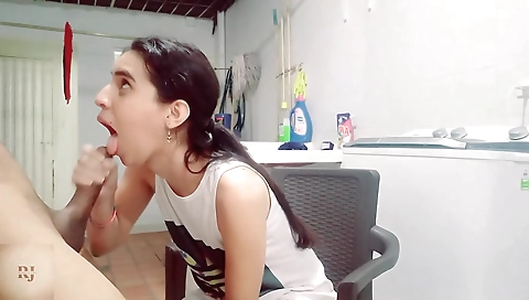 Petite brunette with tattooed skin gets deepthroat