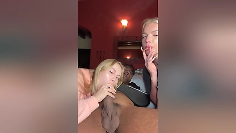 Blonde with a thick cock is smoking and having a deepthroat