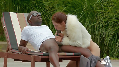 Brunette milf gets fucked outdoors in the surf house