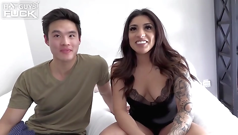 Amateur interracial scene with a hot brunette and ebony girl