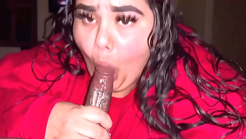 Bitch with a big titty and a hot mouth is giving her BWC to a dude