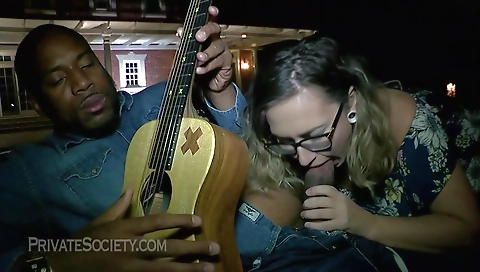 Blonde milf in stockings with a tattooed pussy gets fucked