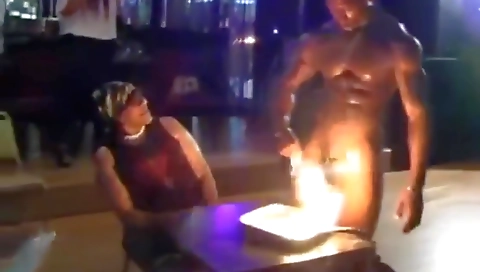 Busty stripper enjoys a threesome with a stud and a milf