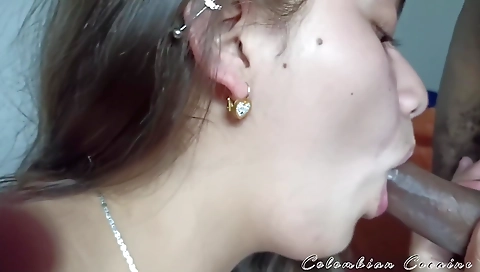 Stepsister with a big black dick enjoys deepthroating